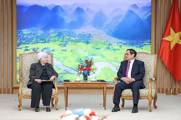 Thủ tướng: Việt Nam mong muốn thúc đẩy quan hệ Đối tác Toàn diện với Hoa Kỳ và ủng hộ việc tăng cường quan hệ hữu nghị, hợp tác trong tất cả các lĩnh vực, trong đó tài chính ngân hàng là ưu tiên quan trọng - Ảnh: VGP/Nhật Bắc