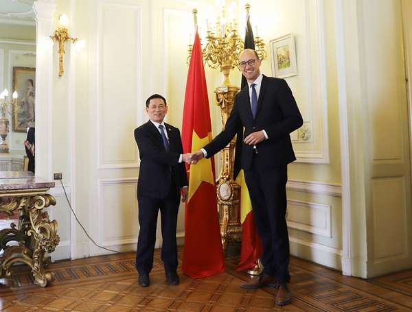 Phó Thủ tướng, kiêm Bộ trưởng Bộ Tài chính Vương quốc Bỉ Vincent Van Peterghem (bên phải) và Bộ trưởng Bộ Tài chính Việt Nam Hồ Đức Phớc