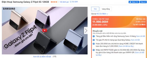 Bảng giá điện thoại Samsung các loại tháng 12: Đồng loạt giảm giá, Z Flip4 sale 50%