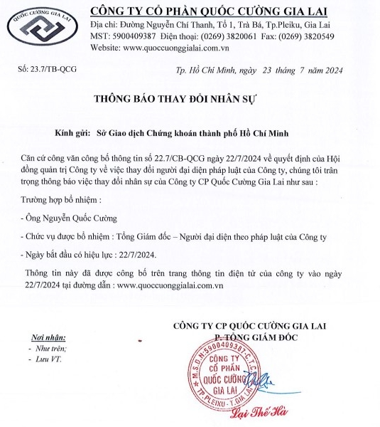 Lộ diện người thay thế vị trí TGĐ Quốc Cường Gia Lai sau khi bà Nguyễn Thị Như Loan bị bắt, cổ phiếu QCG vẫn nằm sàn