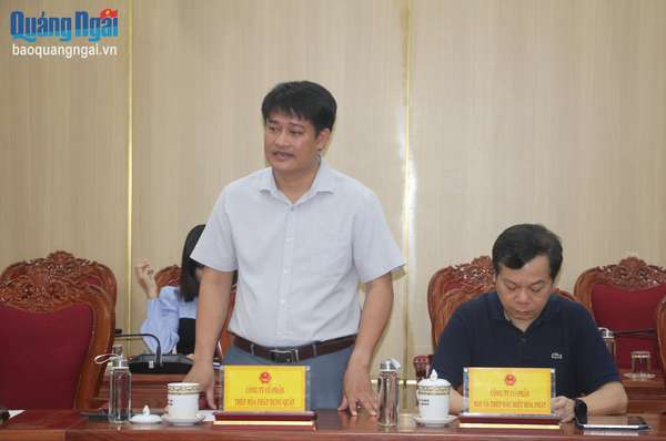 Đại diện nhà đầu tư dự án Sản xuất ray đường sắt và thép đặc biệt Hòa Phát Dung Quất phát biểu tại cuộc họp