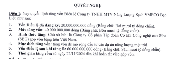 Động thái kép của Công ty Cơ khí Công nghệ SiBa