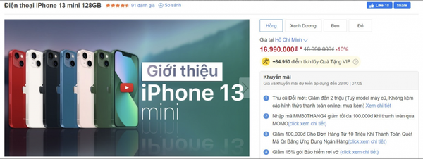 iPhone 13 mini khuyến mại lớn dịp lễ 30/4 -1/5, máy sang nhưng giá ‘kém sang’