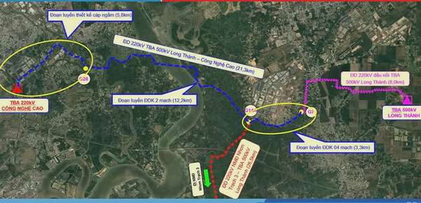 Đầu tư đường dây 220kV TBA 500kV Long Thành-Công nghệ cao