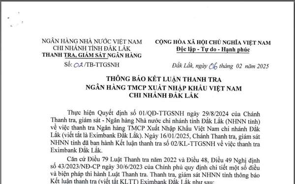 Eximbank Đắk Lắk sai phạm trong cấp tín dụng cho 33 khách hàng tại EVN Finance