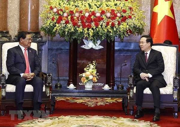 Chủ tịch nước Võ Văn Thưởng tiếp Phó Thủ tướng, Bộ trưởng Bộ Nội vụ Campuchia Samdech Krolahom Sar Kheng - Ảnh: TTXVN