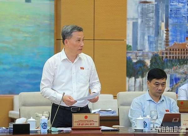 Chủ nhiệm Ủy ban Khoa học, Công nghệ và Môi trường Lê Quang Huy báo cáo tại phiên họp. (Ảnh: DUY LINH)