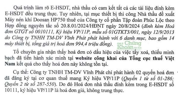 Công ty Xây dựng và Lắp máy Việt Nam thuộc hệ sinh thái Phúc Lộc bị phát hiện sử dụng hóa đơn giả và gian lận hồ sơ trong đấu thầu tại Hòa Bình