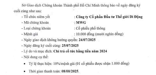 Thông tin công bố của MWG