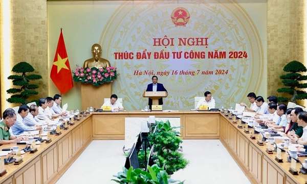 Quang cảnh Hội nghị của Thường trực Chính phủ trực tuyến toàn quốc về thúc đẩy đầu tư công năm 2024.(Ảnh: Trần Hải)