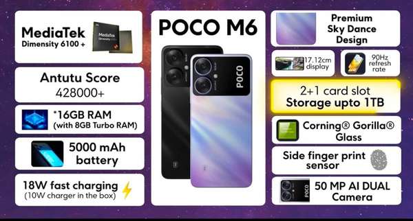 Smartphone giá rẻ Xiaomi POCO M6 5G chính thức ra mắt với thiết kế ấn tượng