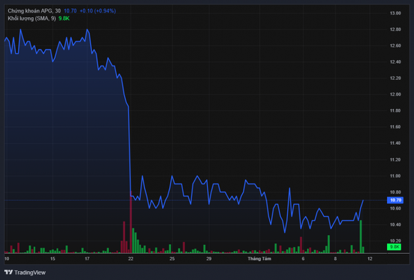Diễn biến cổ phiếu APG trong vòng 1 tháng qua. 