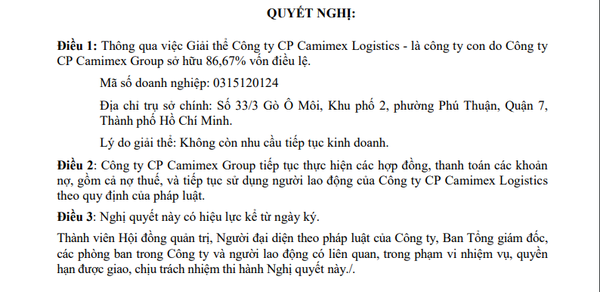 Dồn lực cho lĩnh vực thủy sản, Camimex (CMX) 