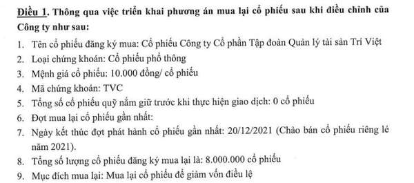 Trí Việt mua lại 8 triệu cổ phiếu TVC với giá tối đa 14.600 đồng/cp