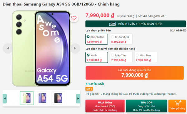 Điện thoại Samsung Galaxy A54 5G có giá chưa đến 8 triệu: Đẹp như iPhone, camera mới là điểm nhấn