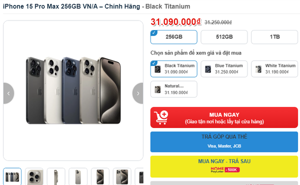 Giá iPhone 15 Pro Max giảm sâu dịp cận Tết, quyết “hạ đo ván” Galaxy S24 Ultra