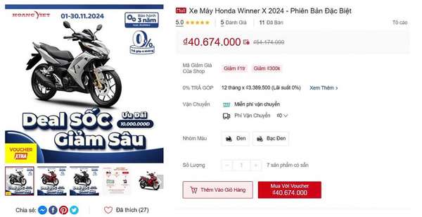 Honda Winner X 2024 phiên bản đặc biệt đang được bán ra ở mức giá lý tưởng