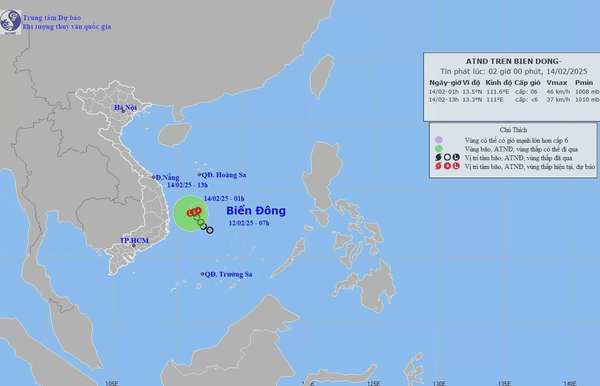 Thời tiết biển hôm nay 14/2: Áp thấp nhiệt đới suy yếu