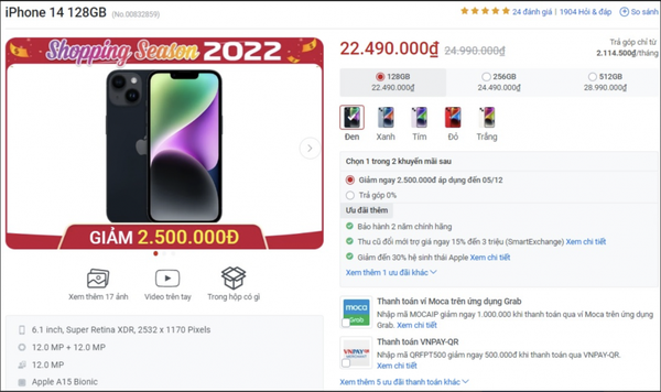 Giá iPhone 14 mới nhất ngày 29/12: Sale bất chấp, hấp dẫn nhất dịp cuối năm 2022