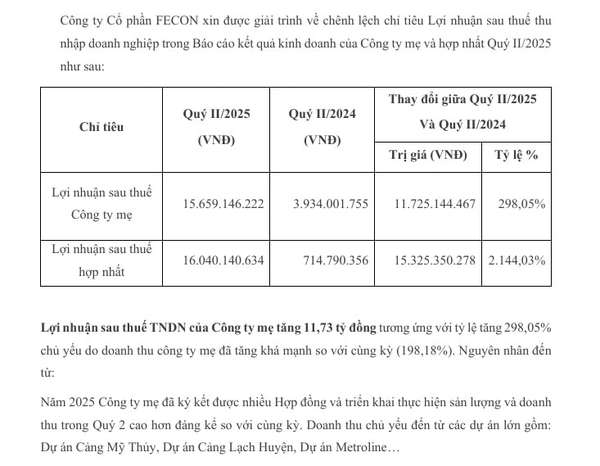Doanh thu và lợi nhuận của Fecon có nhiều lạc quan sau quý 2/2025