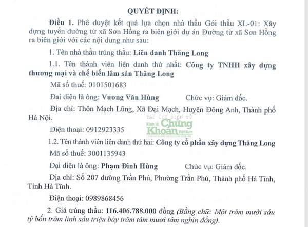 Quyết định vừa được Đại tá Bùi Hồng Thanh ký