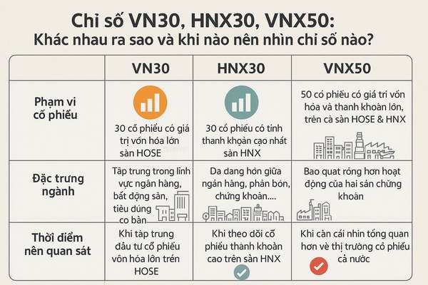 Cách phân biệt VN30 – HNX30 – VNX50