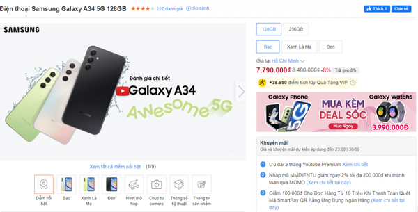 Giá Samsung Galaxy A34 5G vừa chào sân đã giảm 