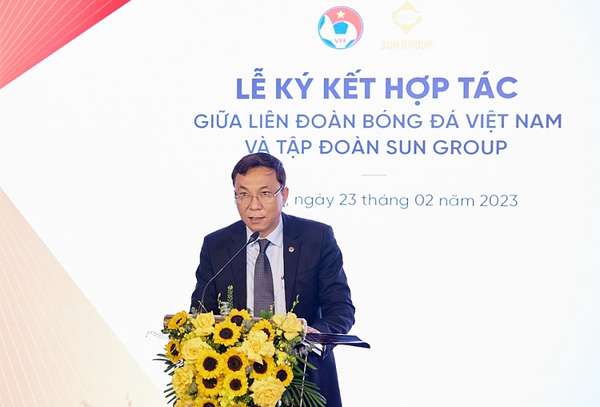 Ông Trần Quốc Tuấn, Chủ tịch Liên đoàn Bóng đá Việt Nam (VFF) phát biểu tại sự kiện