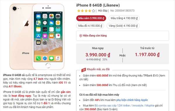 Giá iPhone 8 mới nhất ngày 13/12: Rẻ chưa từng có cho 