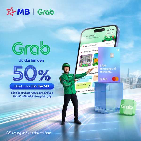 MB bắt tay Grab, giảm giá tới 50% cho chủ thẻ MB từ 16/2