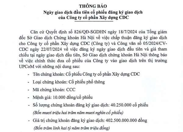 Xây dựng CDC sắp lên UPCoM, hé lộ quá khứ từng muốn làm sân bay Long Thành