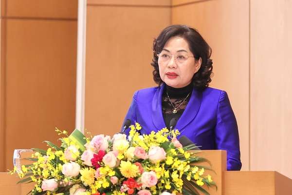 Thống đốc NHNN Nguyễn Thị Hồng phát biểu tại Hội nghị - Ảnh: VGP