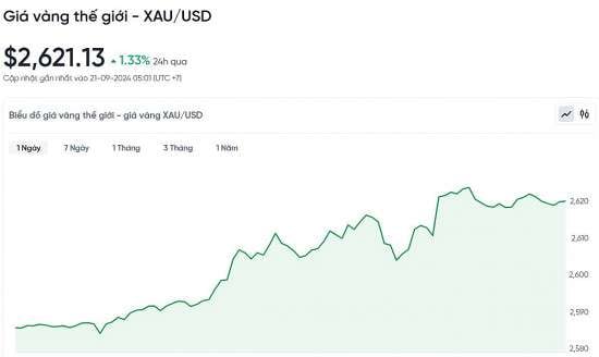 Giá vàng hôm nay 21/9/2024: Giá vàng lập đỉnh mới, trên mốc 2.600 USD