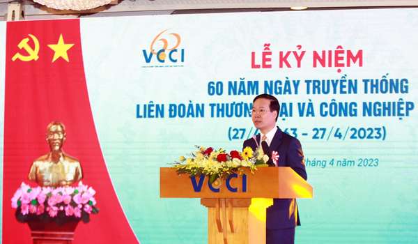 Chủ tịch nước Võ Văn Thưởng đánh giá cao VCCI đã hoàn thành mọi nhiệm vụ mà Đảng, Nhà nước giao. (Ảnh VGP)