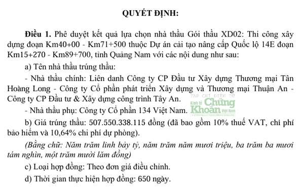 Tập đoàn Thuận An nằm trong liên danh đảm nhận gói XD02, có giá túng thầu hơn 507,5 tỷ đồng