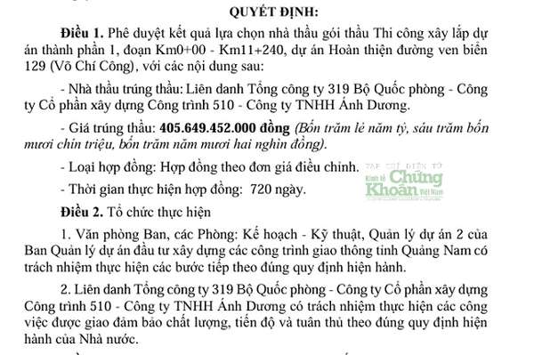 Công ty TNHH Ánh Dương góp mặt trong 2 gói thầu xây lắp giá trị lớn của Dự án đường ven biển Quảng Nam