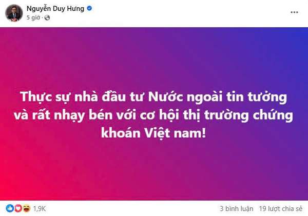Nguyên văn chia sẻ của ông Hưng trên tài khoản mạng xã hội