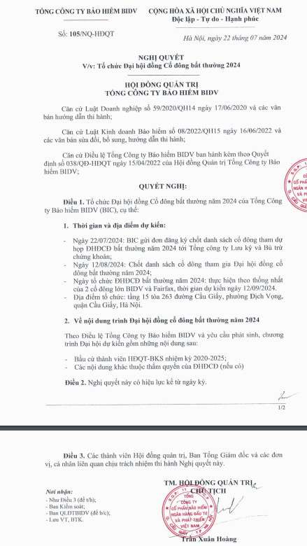 Bảo hiểm BIDV (BIC) tổ chức ĐHĐCĐ bất thường vào tháng 9: HĐQT nhiệm kỳ mới sẽ biến động ra sao?