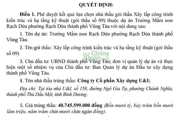 Unicons vừa trúng thầu tại Ban QLDA Đầu tư xây dựng TP Vũng Tàu