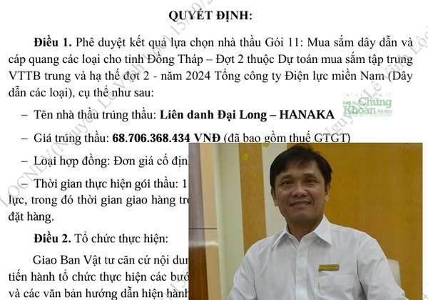 TGĐ Điện lực Miền Nam Nguyễn Phước Đức (ảnh nhỏ) ký nhiều quyết định trúng thầu cho Liên danh Đại Long - Hanaka