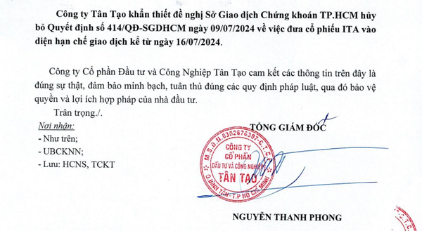 Chuyện ở Tân Tạo lại nóng: UBCKNN và HoSE phải chịu trách nhiệm nếu cổ phiếu ITA bị huỷ niêm yết?