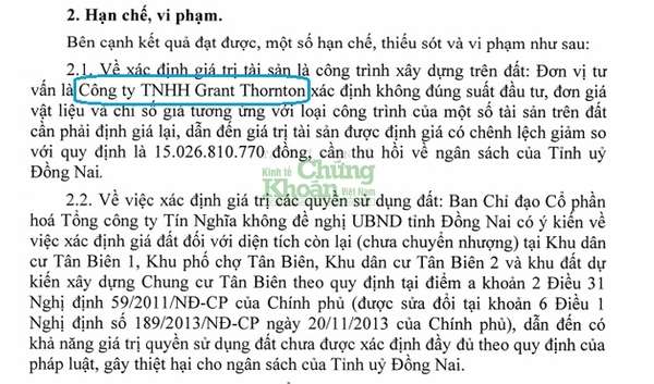 Trích Thông báo kết luận Thanh tra Chính phủ vừa công bố