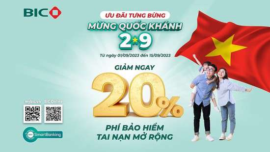 BIC ưu đãi 20% phí bảo hiểm tai nạn mở rộng mừng Quốc khánh 2/9