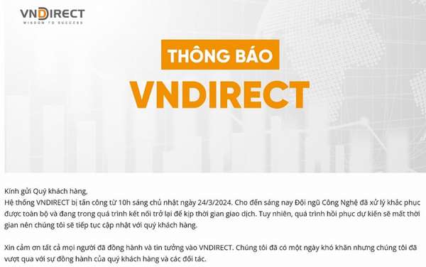 Sau sự cố bị tấn công, VnDirect nói gì?