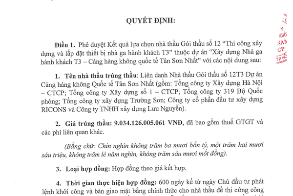 3 thành viên ‘Liên danh Vietur’ vừa được trao gói thầu hơn 9.000 tỷ đồng tại Sân bay Tân Sơn Nhất