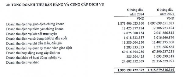 Chủ yếu doanh thu của VNX đến từ dịch vụ giao dịch chứng khoán.