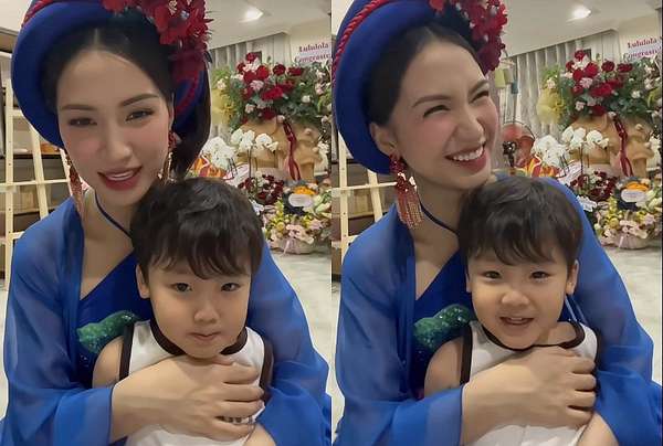 Hòa Minzy và bé Bo, con trai của cô