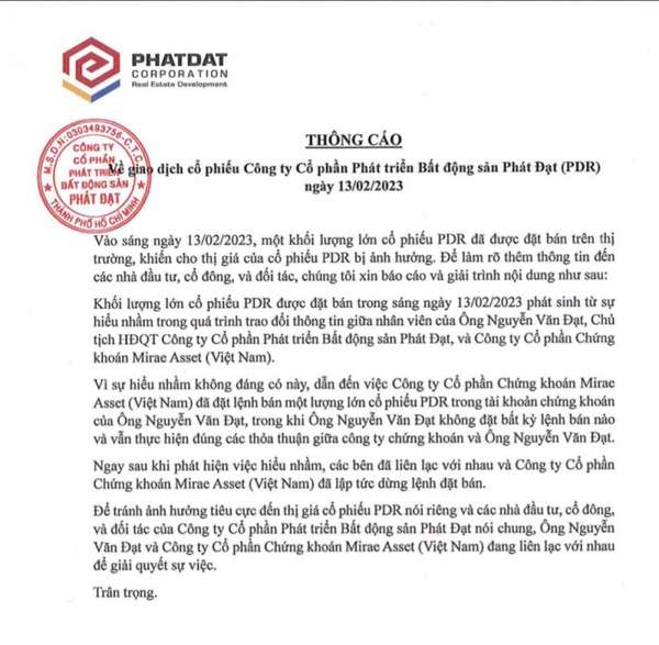 5 triệu cổ phiếu PDR của Chủ tịch Phát Đạt bị bán giải chấp do 