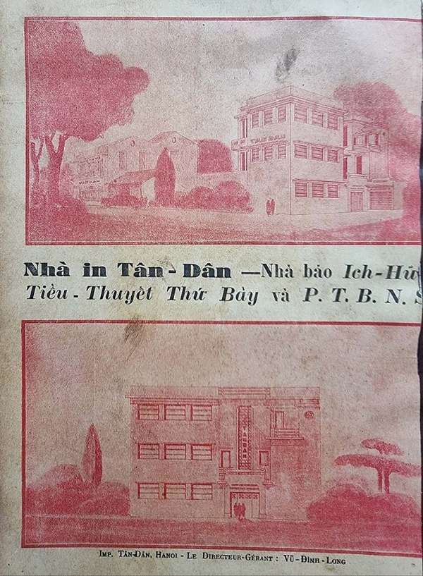 Tờ quảng cáo nhà in Tân Dân của ông Vũ Đình Long tại phố Hàng Bông  