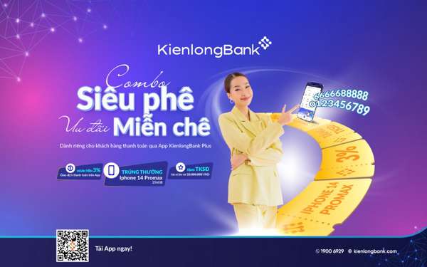 Giao dịch với KienlongBank Plus, hoàn tiền đến 3% cùng cơ hội nhận iPhone 14 Pro Max